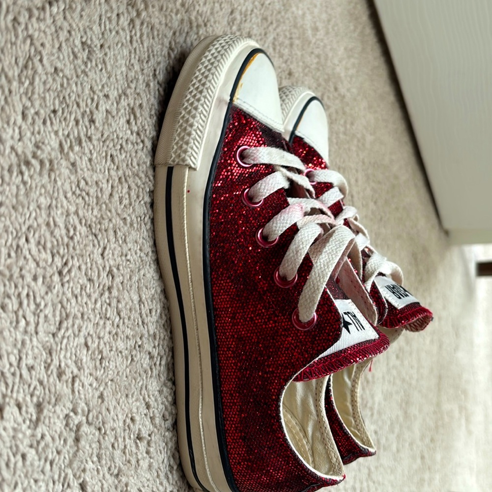 Vintage Ruby Red Converse Shoes, Size 5, gently worn